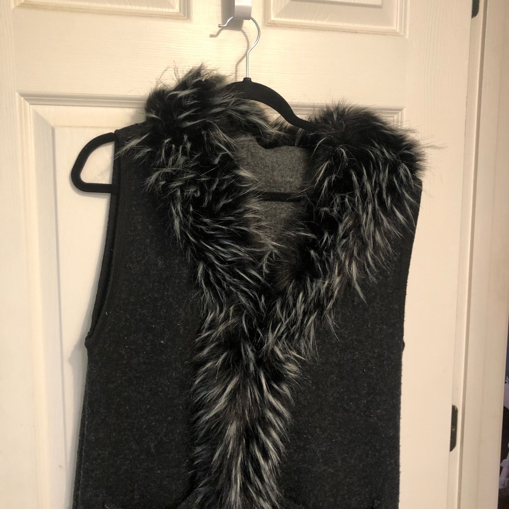 Gray Long Fur Lined Sweater Vest